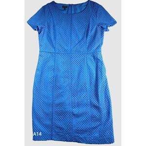 Talbots Womens  Royal Blue Scalloped Blue Sheath Dress Size 14 Short Sleeves
